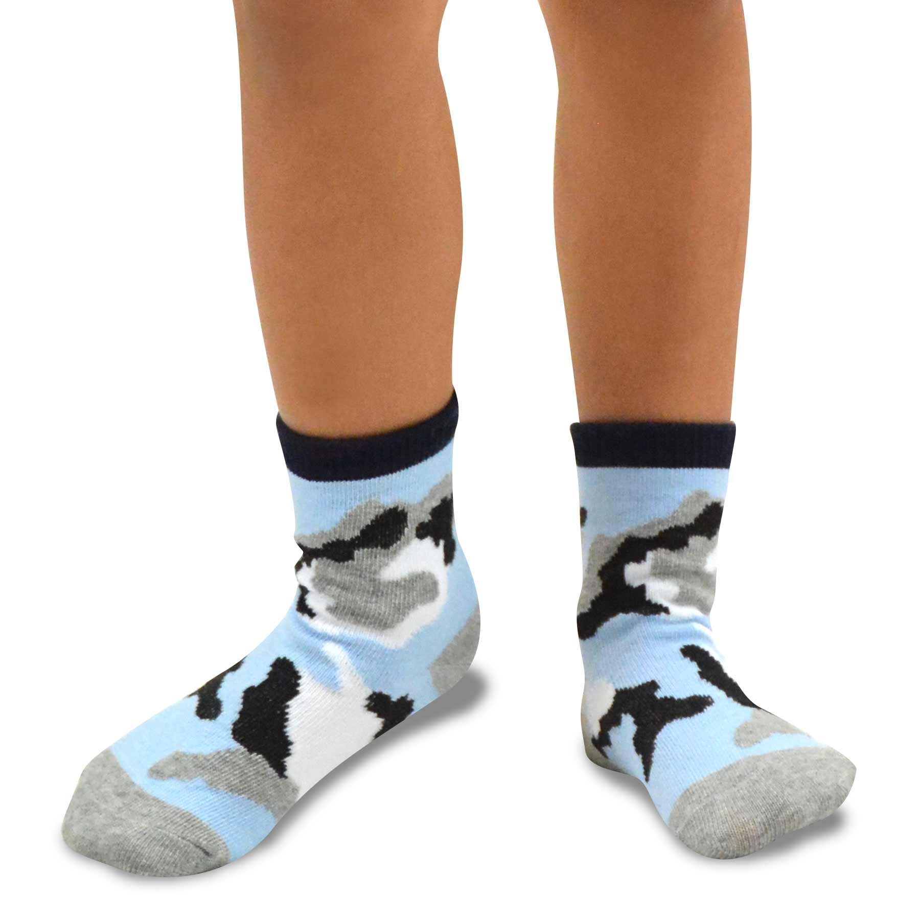 TeeHee Little Kids Boys Cotton Fashion Fun Crew Socks 6 Pair Pack (6-8 Years, Camo)