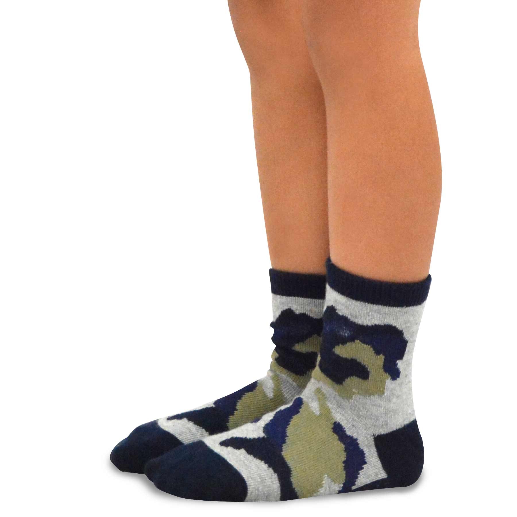TeeHee Little Kids Boys Cotton Fashion Fun Crew Socks 6 Pair Pack (6-8 Years, Camo)