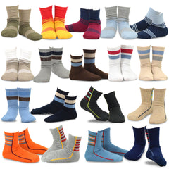 TeeHee Kids Toddler and Boys Socks Sports and Fun Cotton Crew Socks 18 Pair Pack with Gift Box Stripes
