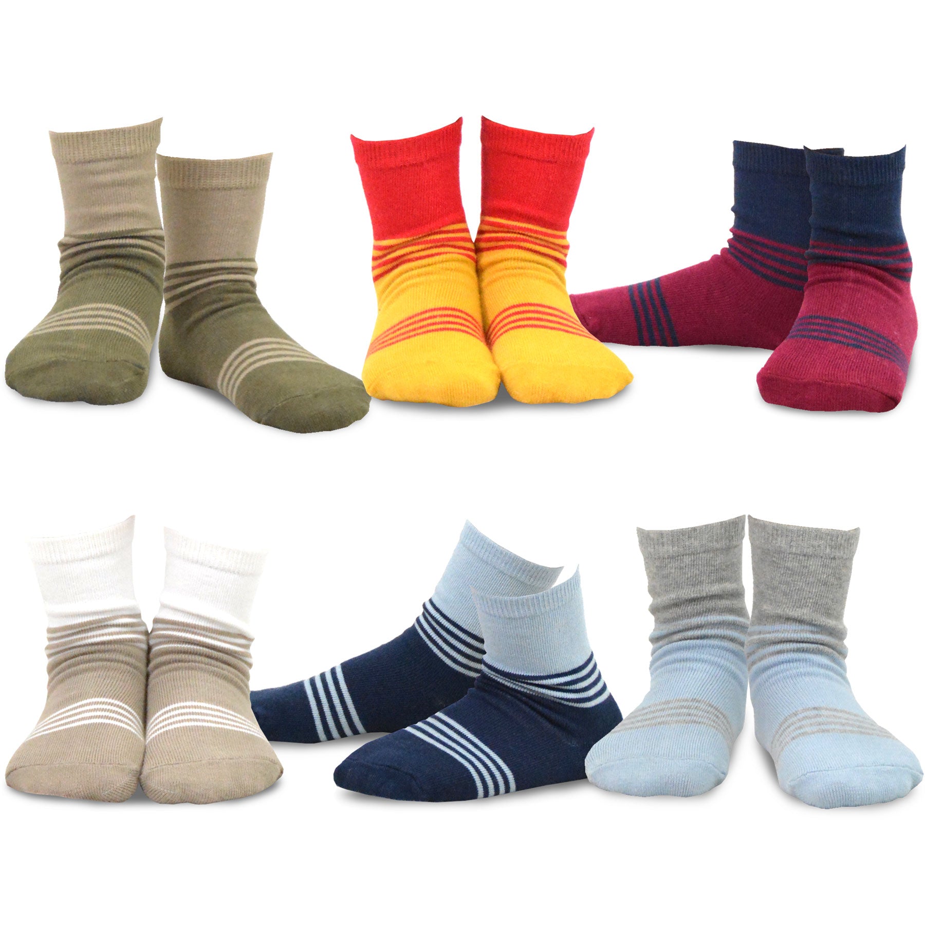 TeeHee Kids Toddler and Boys Socks Sports and Fun Cotton Crew Socks 18 Pair Pack with Gift Box Stripes