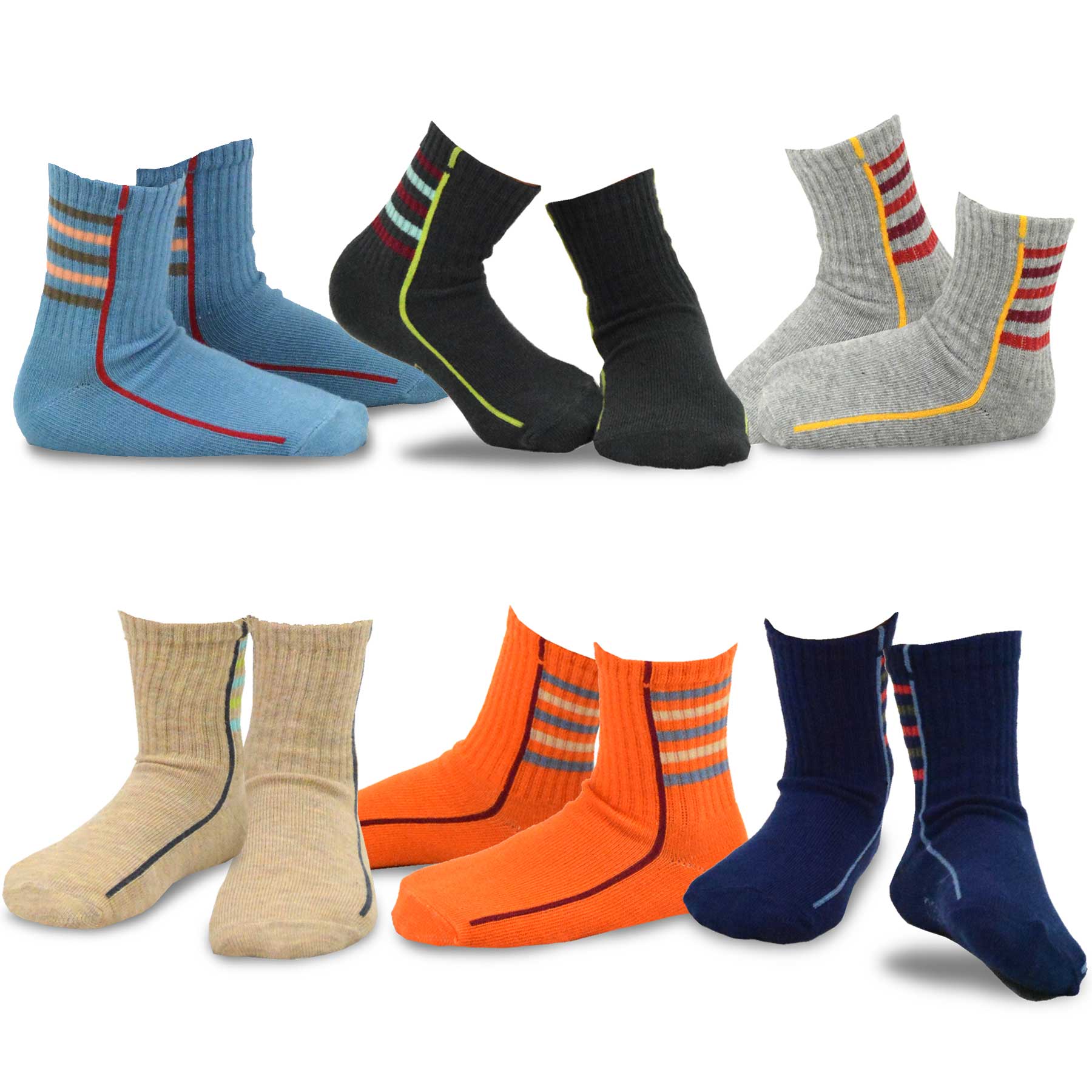 TeeHee Kids Toddler and Boys Socks Sports and Fun Cotton Crew Socks 18 Pair Pack with Gift Box Stripes