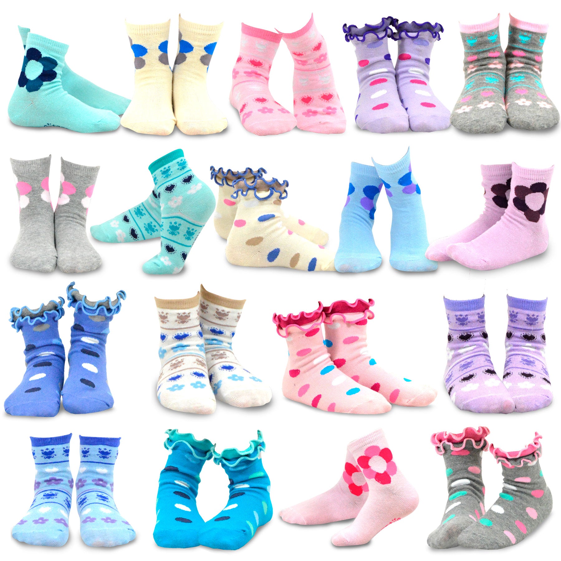 TeeHee Girls Toddler Kids Socks Cute and Fun Cotton Crew Socks 18 Pair Pack with Gift Box