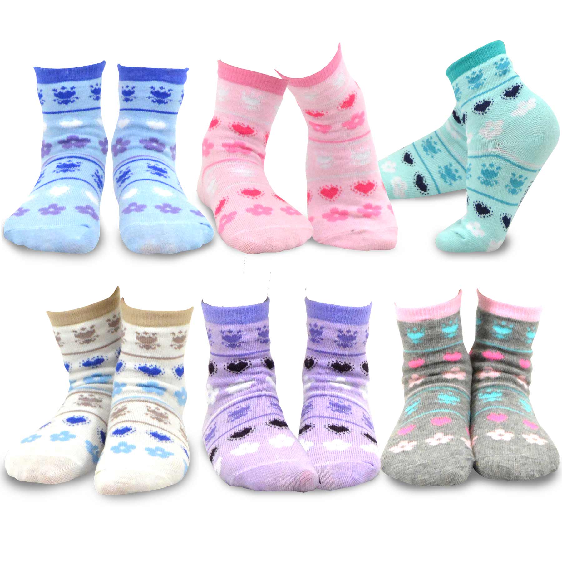 TeeHee Girls Toddler Kids Socks Cute and Fun Cotton Crew Socks 18 Pair Pack with Gift Box
