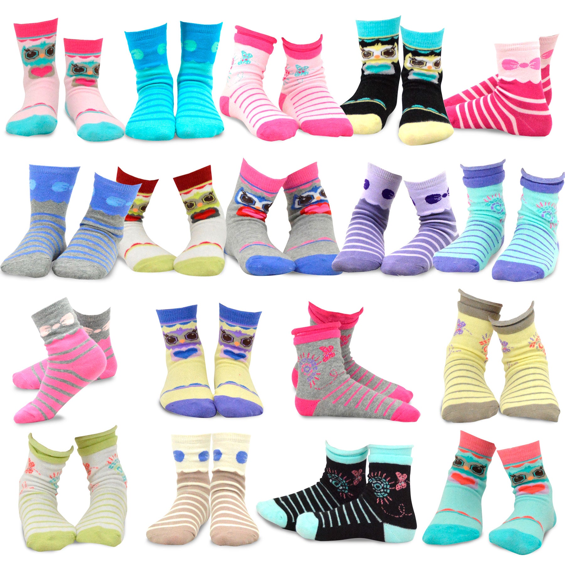 TeeHee Girls Toddler Kids Socks Cute and Fun Cotton Crew Socks 18 Pair Pack with Gift Box