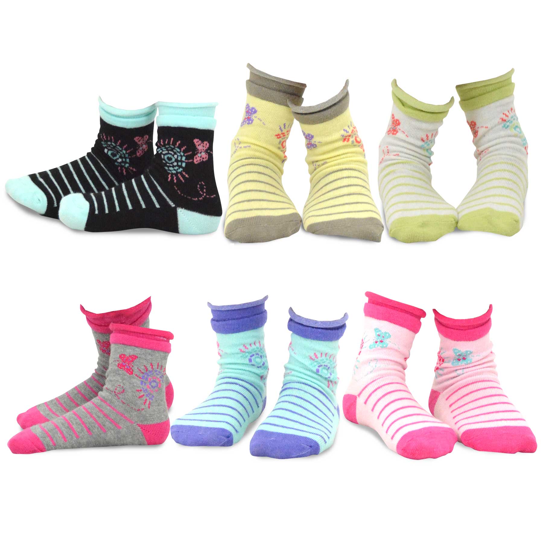TeeHee Girls Toddler Kids Socks Cute and Fun Cotton Crew Socks 18 Pair Pack with Gift Box
