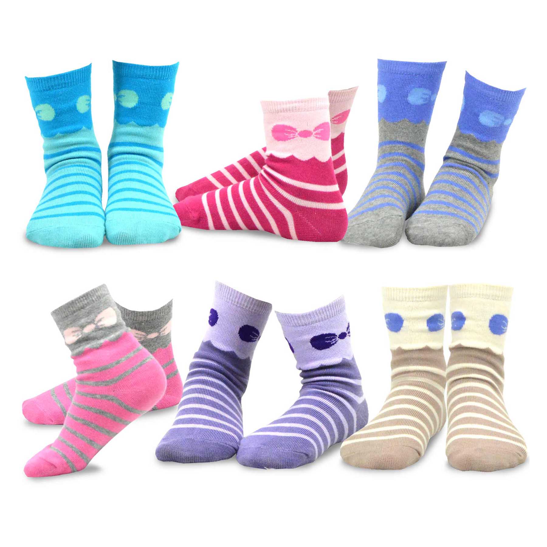 TeeHee Girls Toddler Kids Socks Cute and Fun Cotton Crew Socks 18 Pair Pack with Gift Box