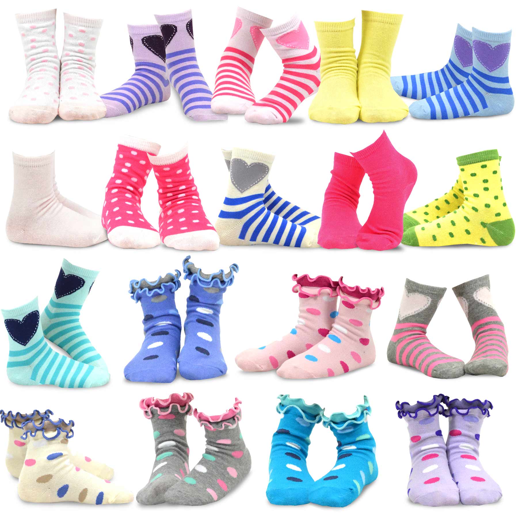 TeeHee Girls Toddler Kids Socks Cute and Fun Cotton Crew Socks 18 Pair Pack with Gift Box Stripes