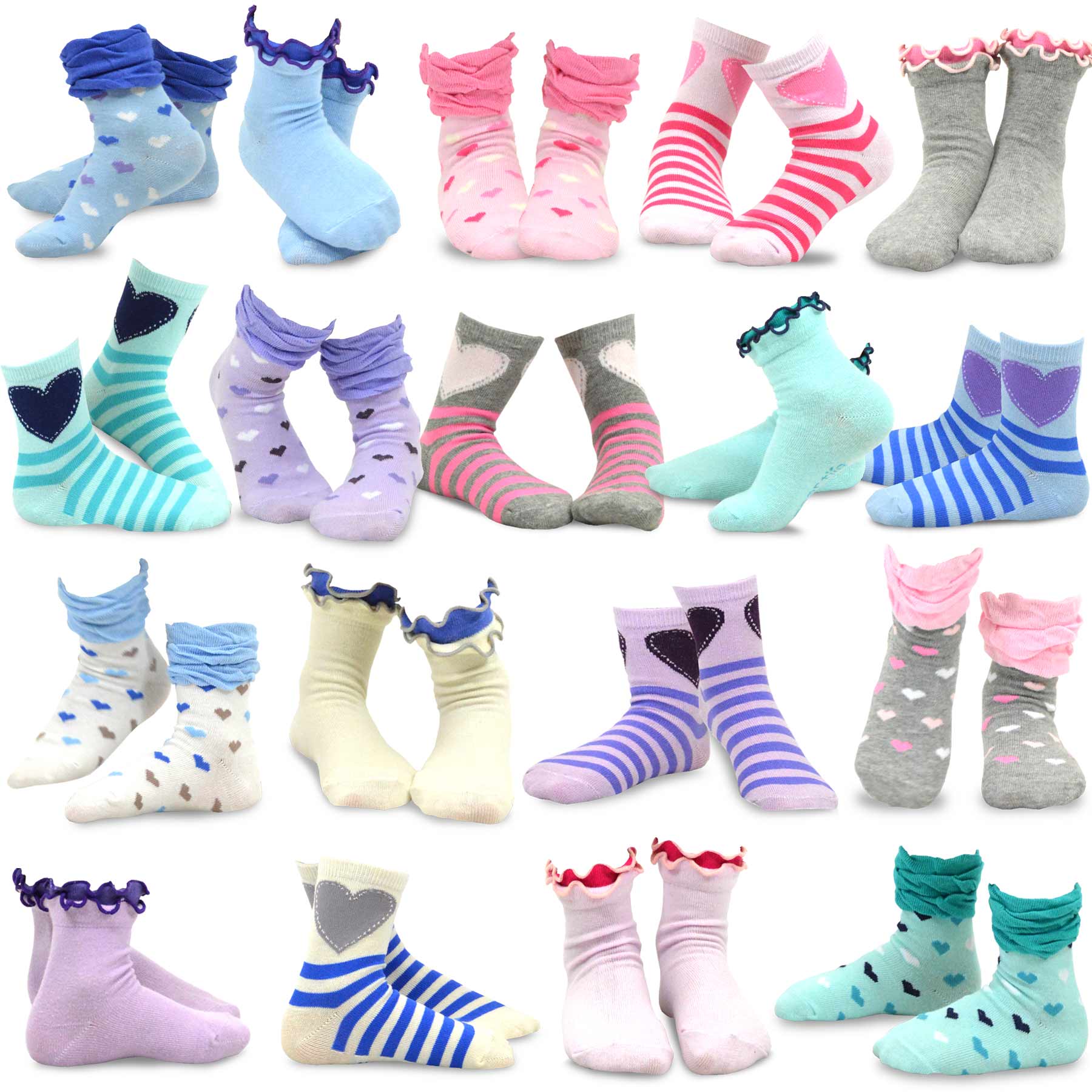 TeeHee Girls Toddler Kids Socks Cute and Fun Cotton Crew Socks 18 Pair Pack with Gift Box Ruffle