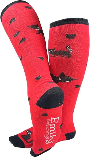 [Emily the Strange] Women’s Black Cat & Emily Graphic Knee-High Socks – 2 Pair Pack