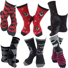[Emily the Strange] Fun Colorful Patterned Crew Socks – 6 Pair (3022)