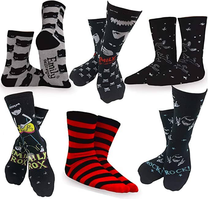 [Emily the Strange] Patterned Striped Crew Socks – 6 Pair (3023)