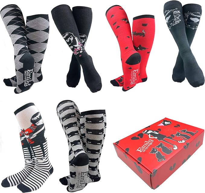 [Emily the Strange] Women's Cute Fashion Knee-High Socks - 6 Pair