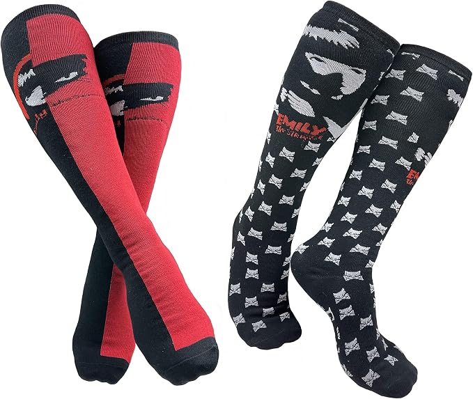 [Emily the Strange] Women’s Colorblock & Star Pattern Knee-High Socks – 2 Pair Pack