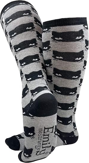 [Emily the Strange] Women’s Striped Emily & Black Cat Knee-High Socks – 2 Pair Pack