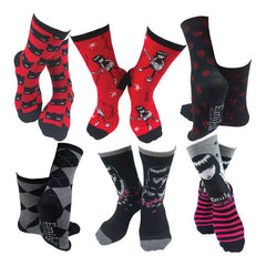 [Emily the Strange] Fun Colorful Patterned Crew Socks – 6 Pair (3022)