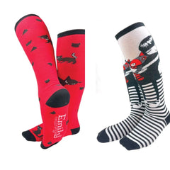 [Emily the Strange] Women’s Red Cats & Striped Emily Knee-High Socks – 2 Pair Pack