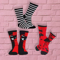 [Emily the Strange] Girl's Fun Colorful Patterned Striped Argyle Women's Crew Socks - 3 Pair