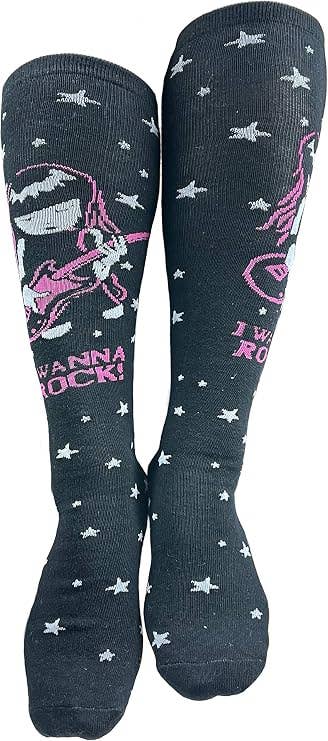 [Emily the Strange] ROCK! Cats & Guitar Girl Knee-High Socks – 2 Pair (6005)