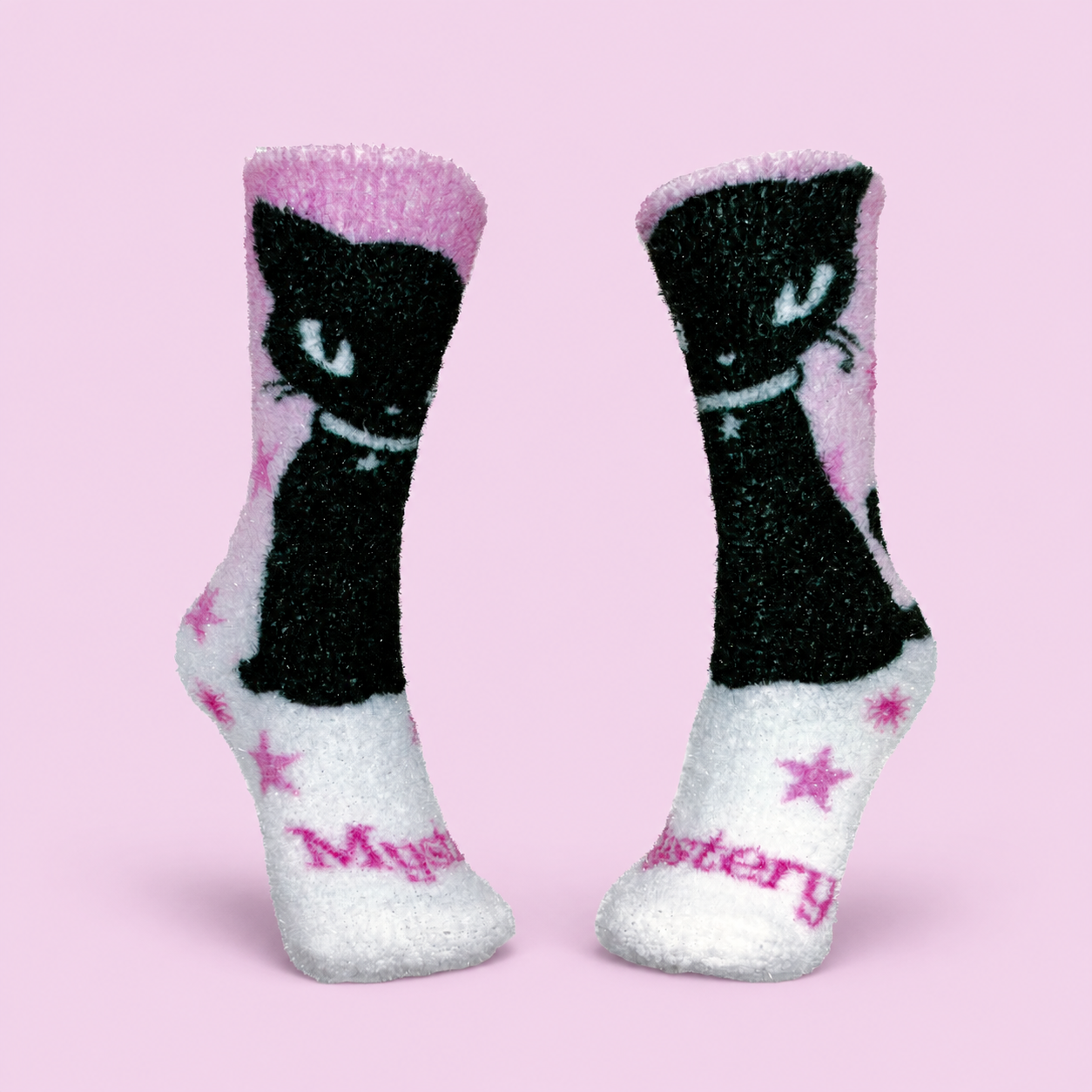 [Emily the Strange] Cozy Black Cat Fuzzy Plush Crew Socks for Women