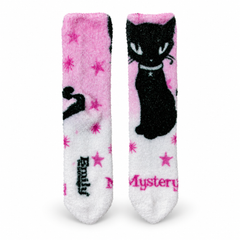 [Emily the Strange] Cozy Black Cat Fuzzy Plush Crew Socks for Women