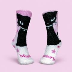 [Emily the Strange] Cozy Black Cat Fuzzy Plush Crew Socks for Women