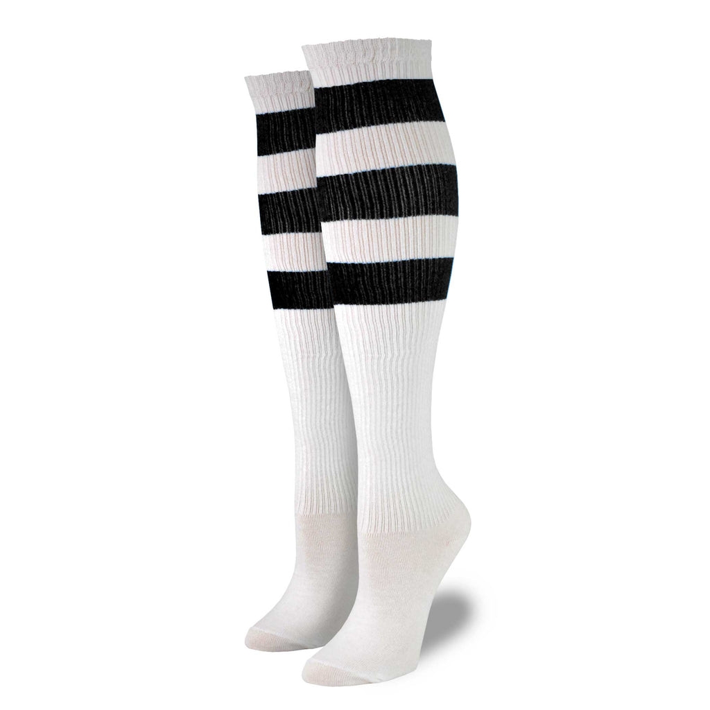 Over The Knee Ribbed Black Striped Socks