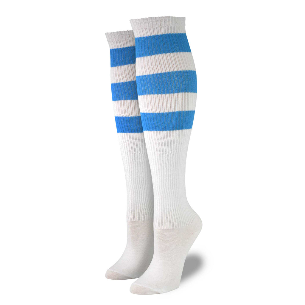 Over The Knee Ribbed Blue Striped Socks