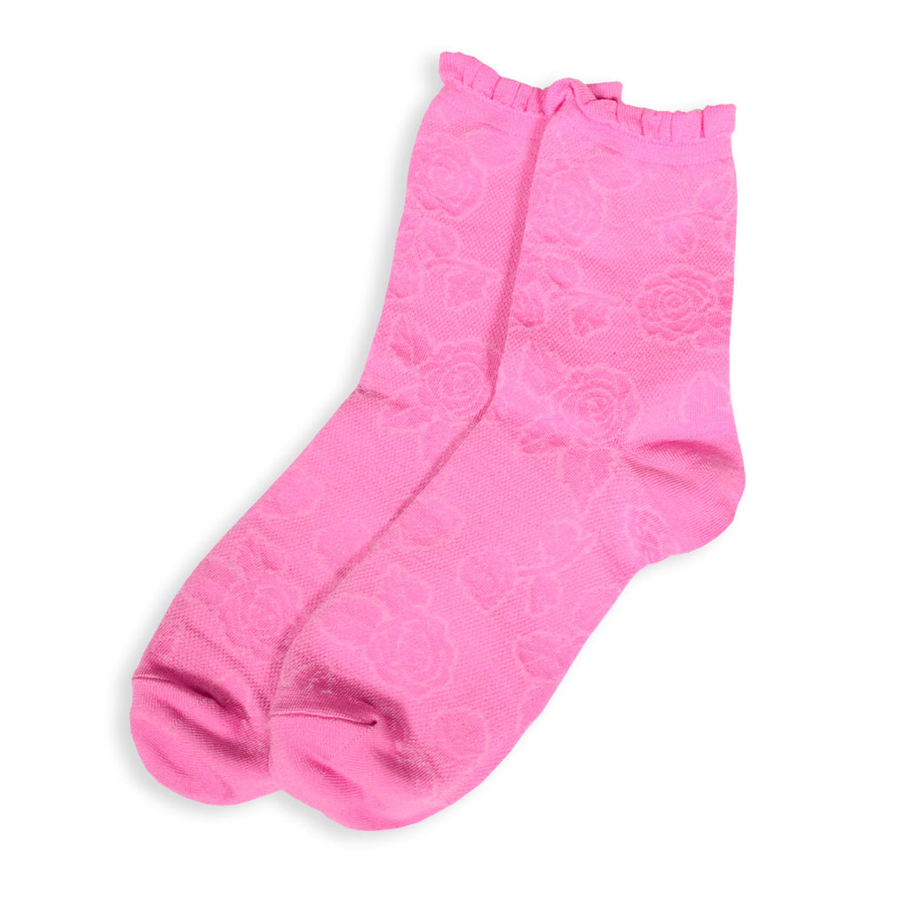 Pink Soft Microfiber Floral Crew Socks