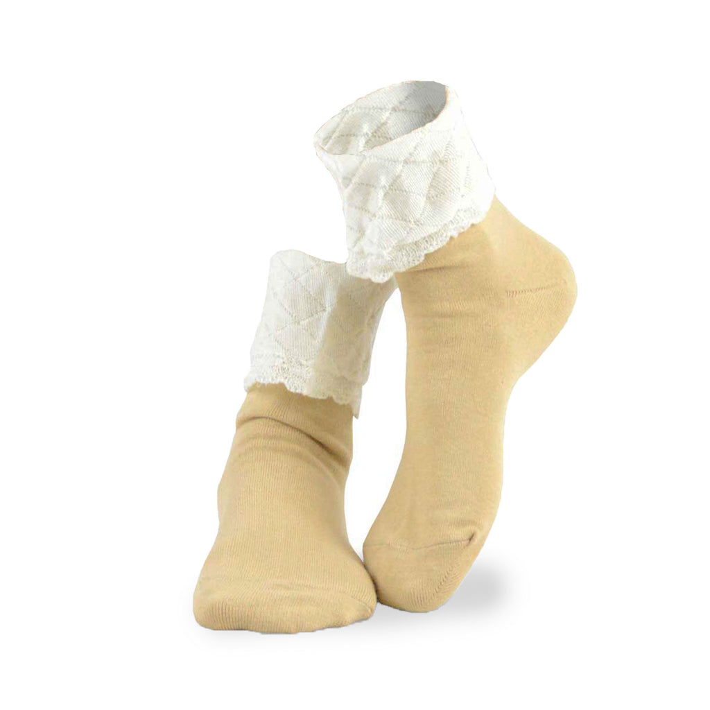 Casual Cotton Short Crew Lace Turn Cuff Socks