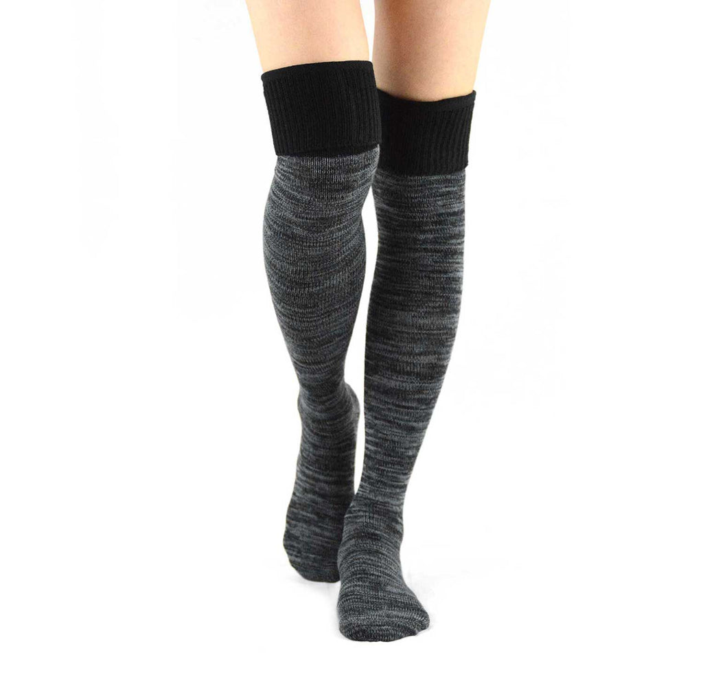 Black Heathered Cotton Knee High Socks