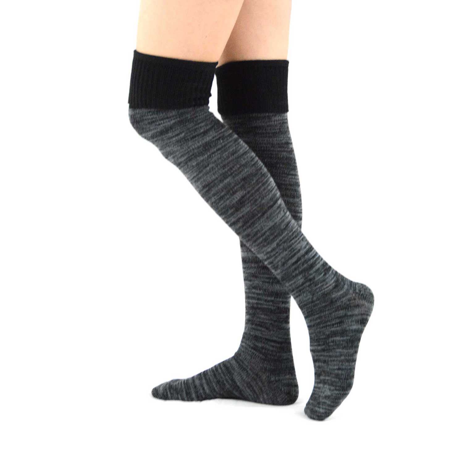 Black Heathered Cotton Knee High Socks
