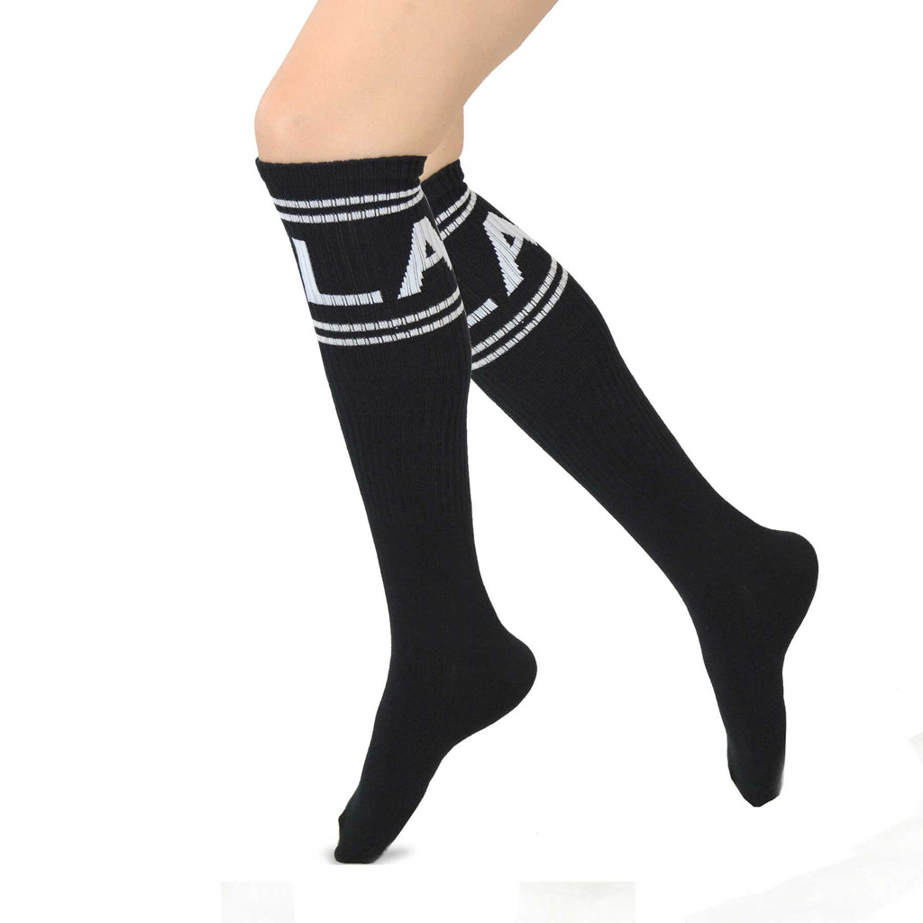 LA Vibes Black Cotton Knee High Socks