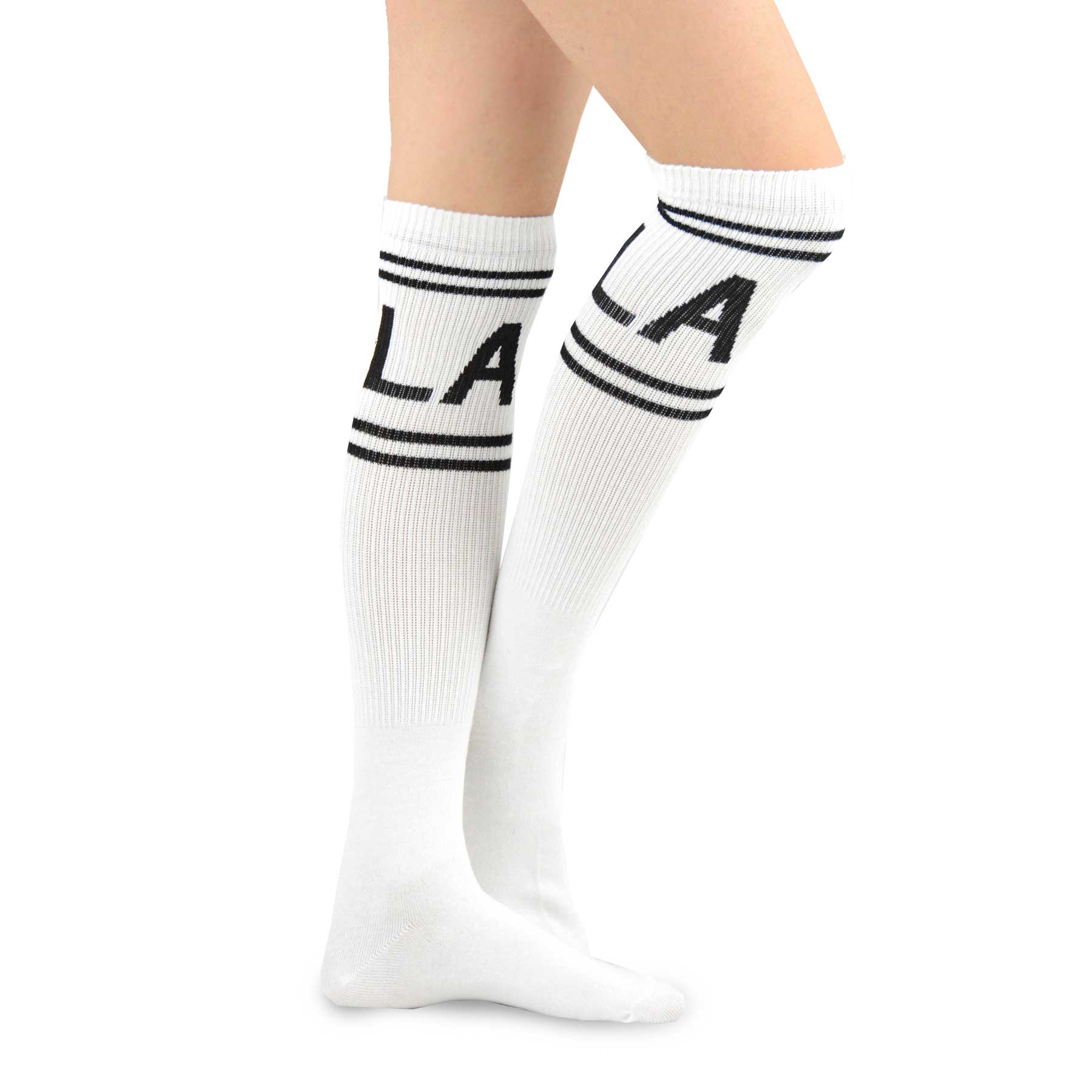 LA Vibes White Cotton Knee High Socks