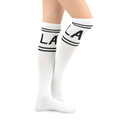 LA Vibes White Cotton Knee High Socks