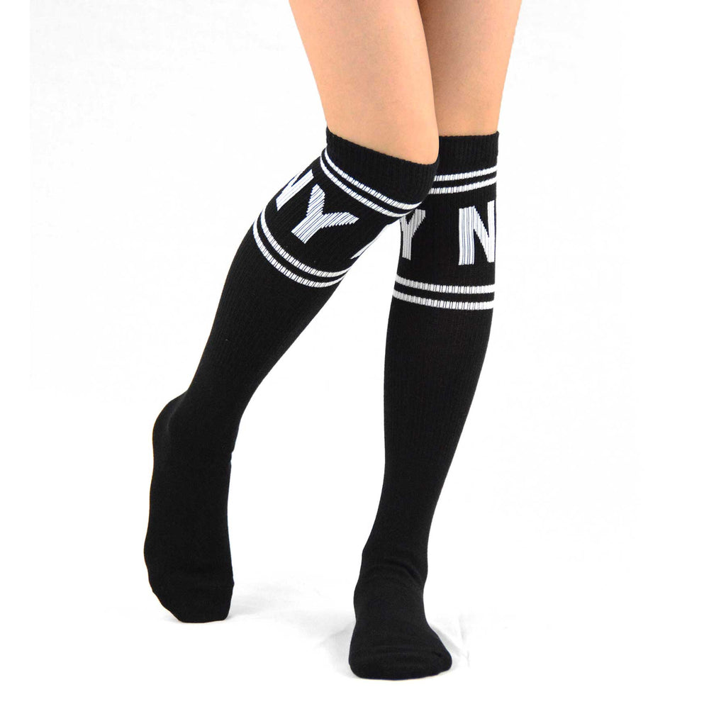 NY Vibes Black Cotton Knee High Socks