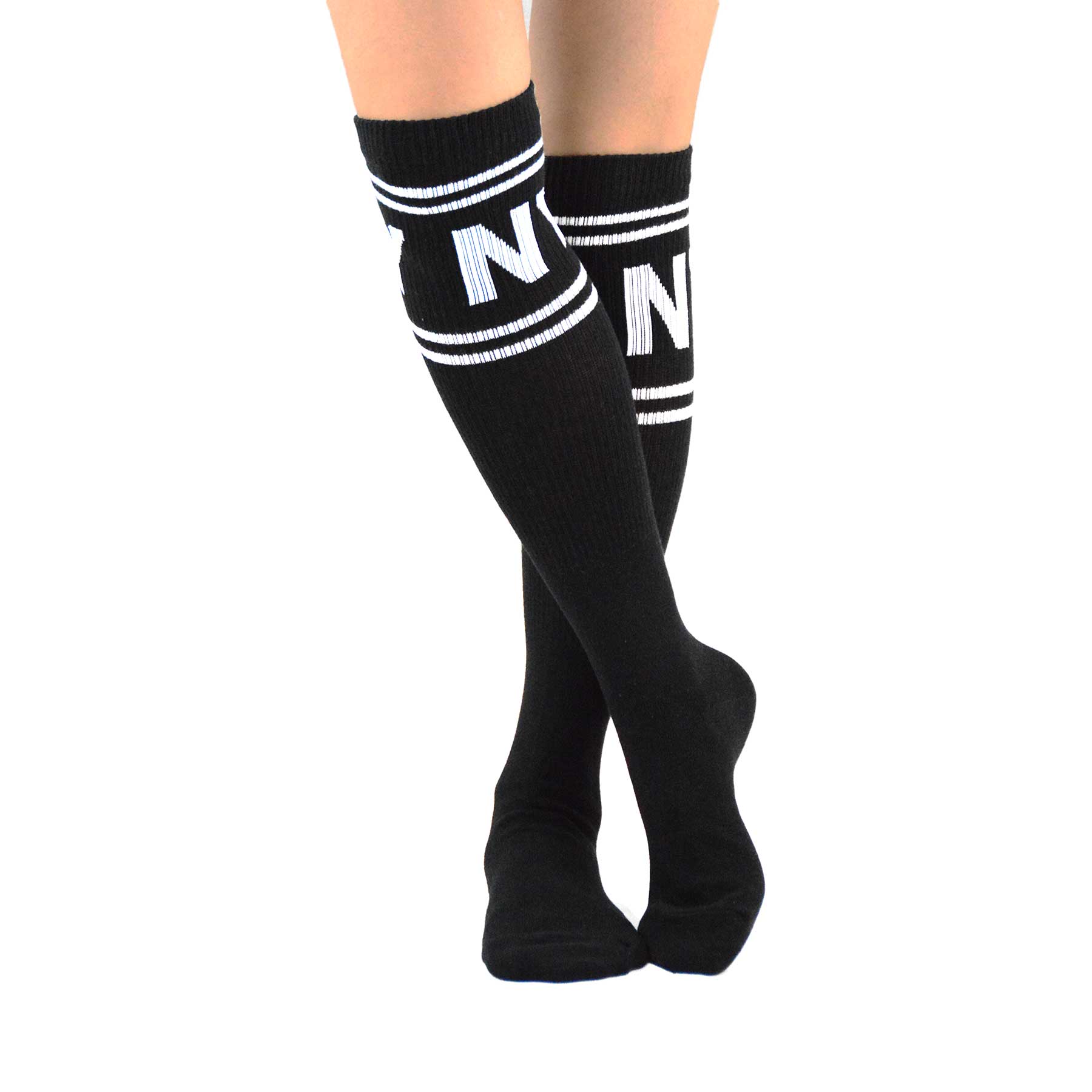 NY Vibes Black Cotton Knee High Socks