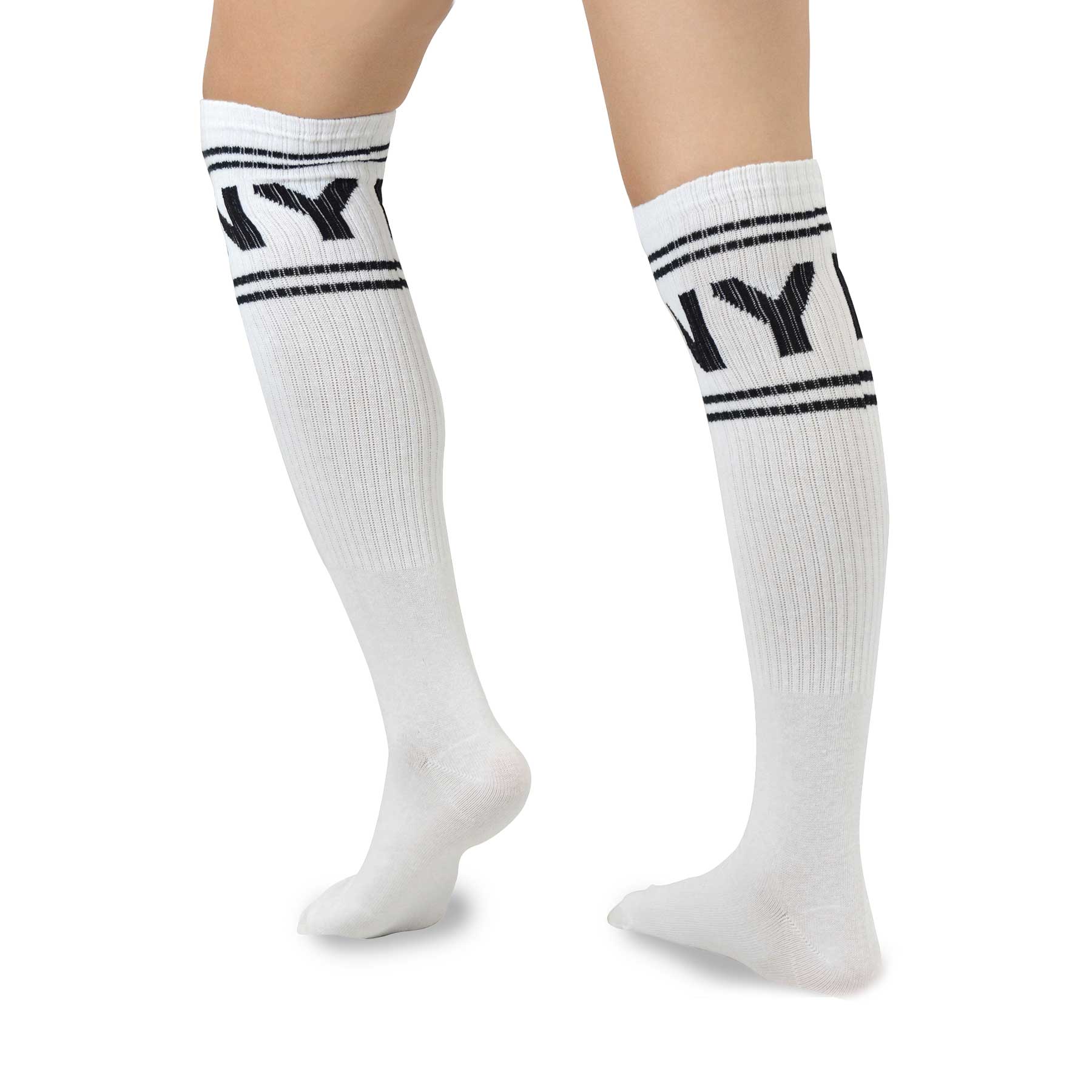 NY Vibes White Cotton Knee High Socks