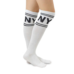 NY Vibes White Cotton Knee High Socks