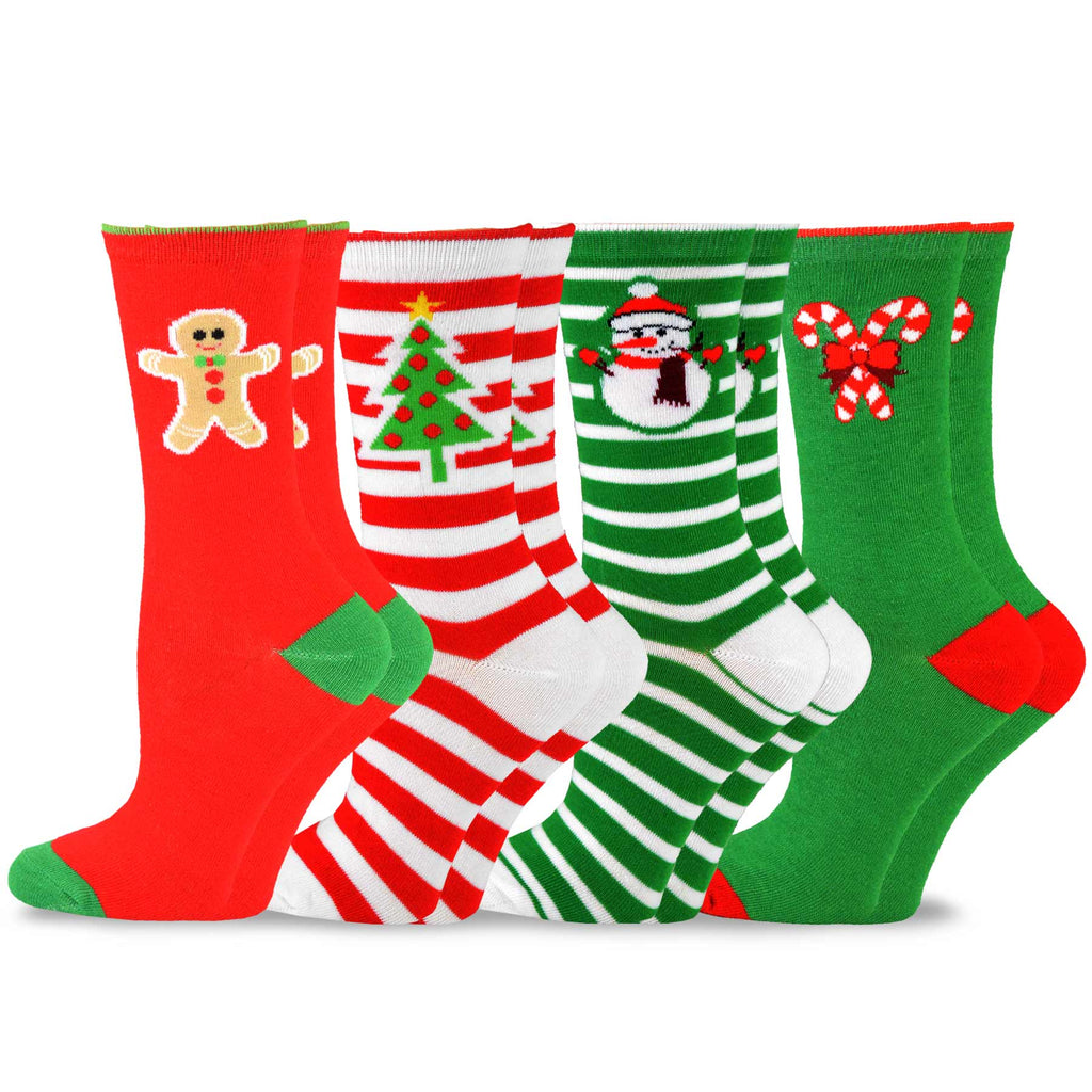 DoodleUS Christmas Kids 4 Pack Cotton Crew Holiday Santa Socks Reindeer Tree and Candy Cane Socks