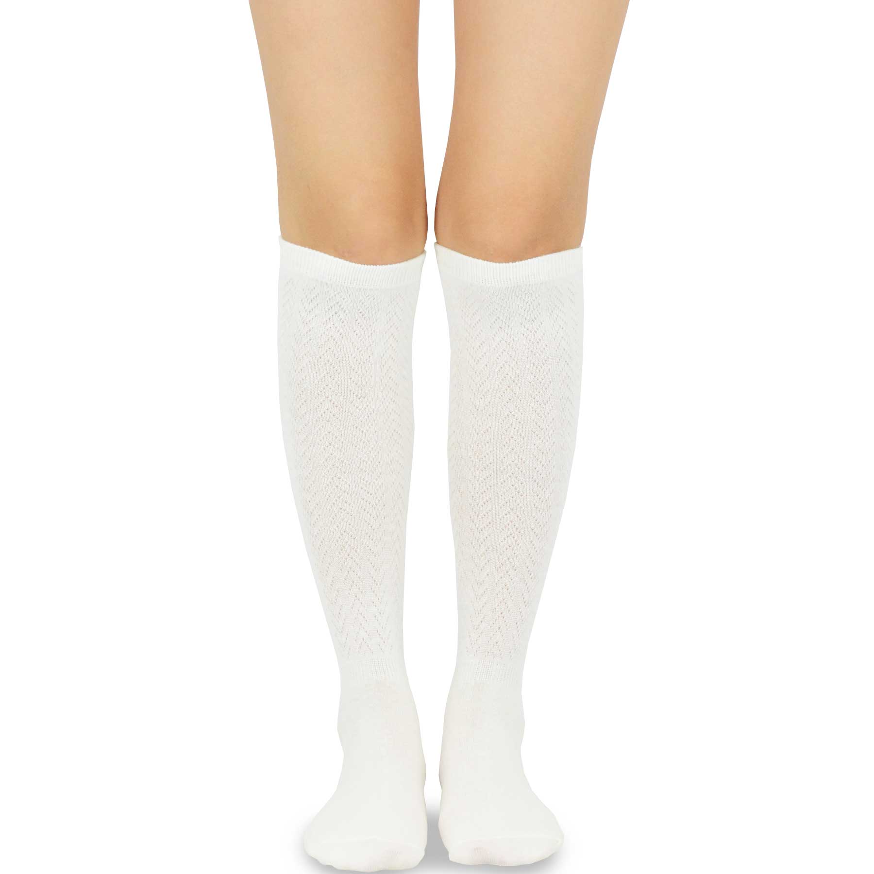 2 Pair Women's Casual Cotton Knee High Rib Pointelle