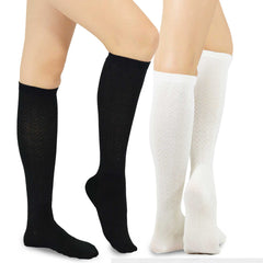 2 Pair Women's Casual Cotton Knee High Rib Pointelle