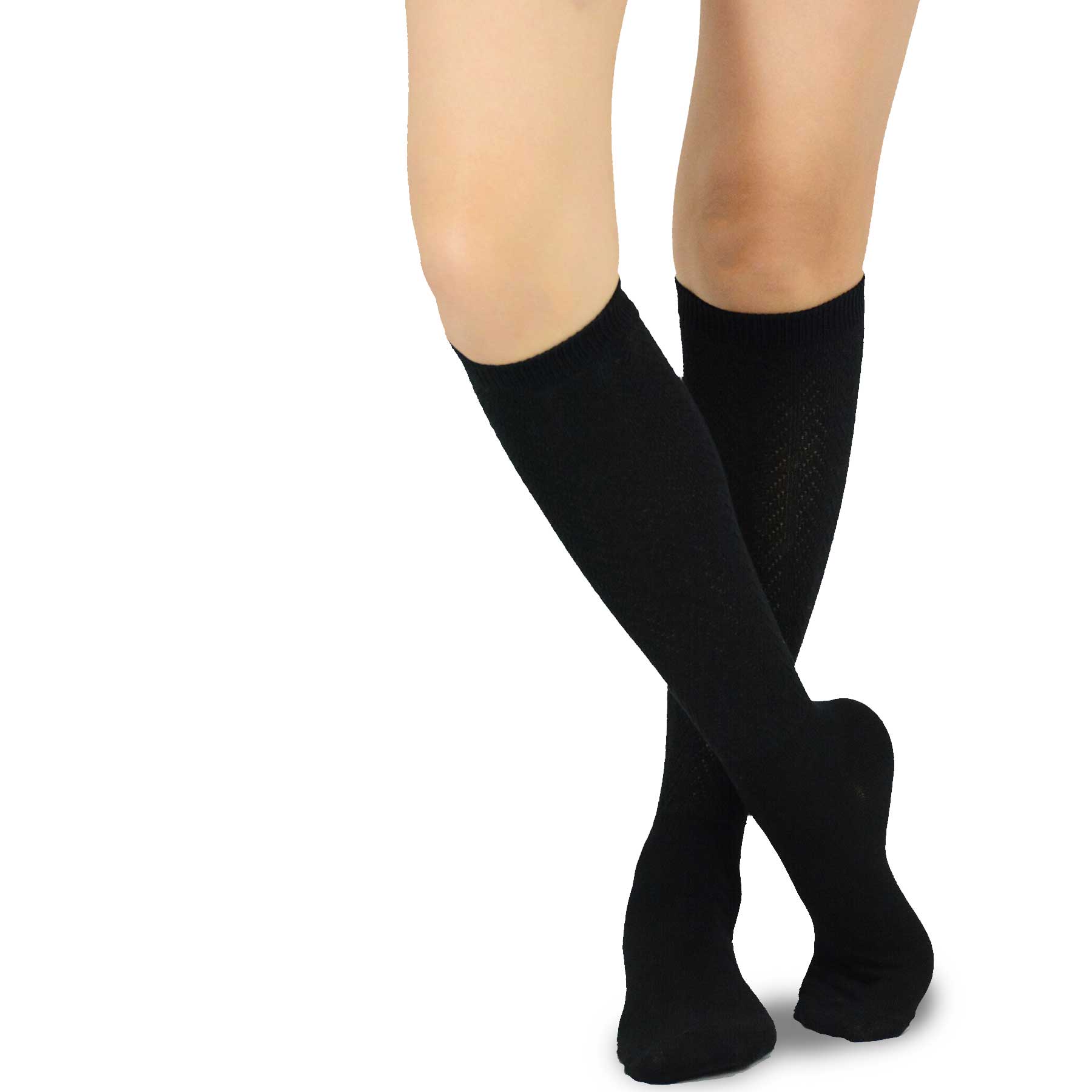 2 Pair Women's Casual Cotton Knee High Rib Pointelle
