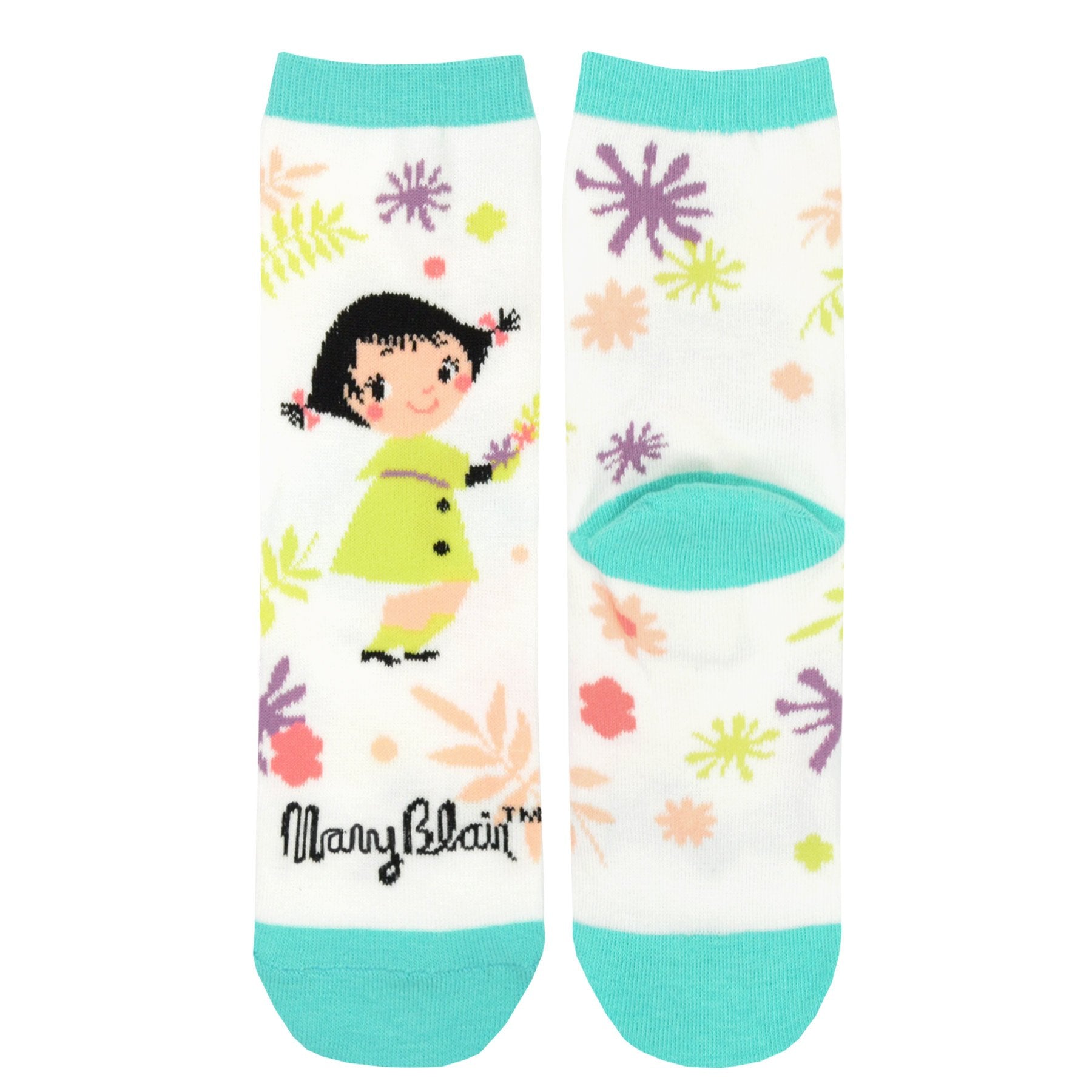 Mary Blair Whimsical Girl with Pigtails Novelty Kids Cotton Crew Socks