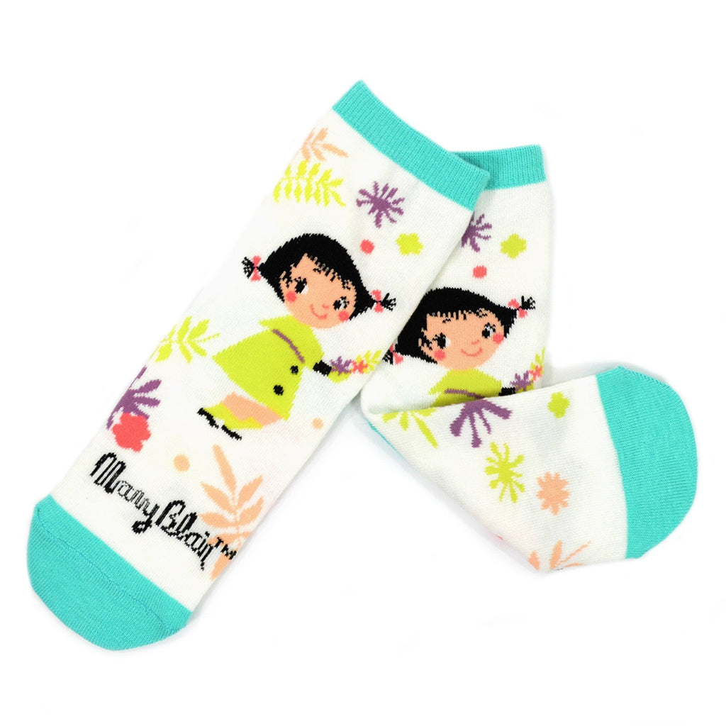 Mary Blair Whimsical Girl with Pigtails Novelty Kids Cotton Crew Socks