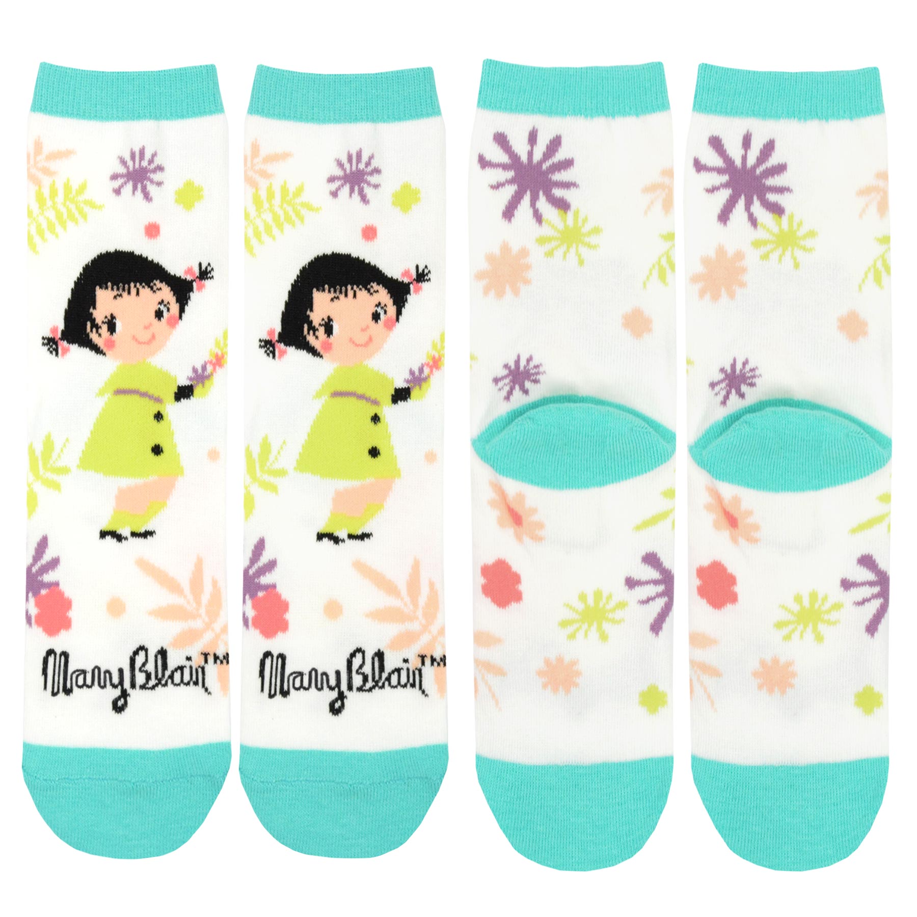 Mary Blair Whimsical Girl with Pigtails Novelty Kids Cotton Crew Socks