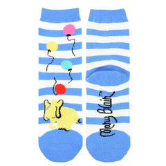 Mary Blair Playful Elephant with Balloons Blue Striped Novelty Kids Cotton Crew Socks