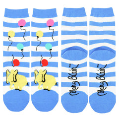 Mary Blair Playful Elephant with Balloons Blue Striped Novelty Kids Cotton Crew Socks