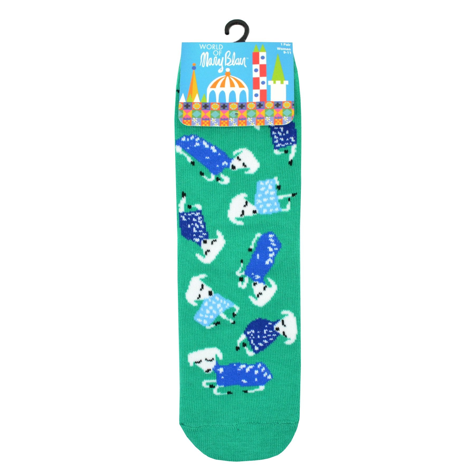 Mary Blair Playful Elephant with Balloons Blue Striped Novelty Kids Cotton Crew Socks