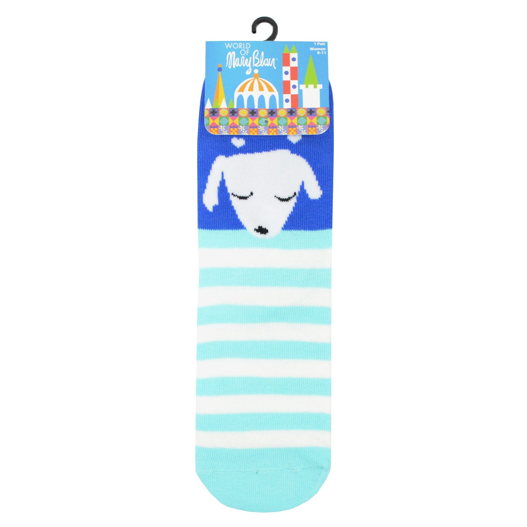 Mary Blair Playful Elephant with Balloons Blue Striped Novelty Kids Cotton Crew Socks