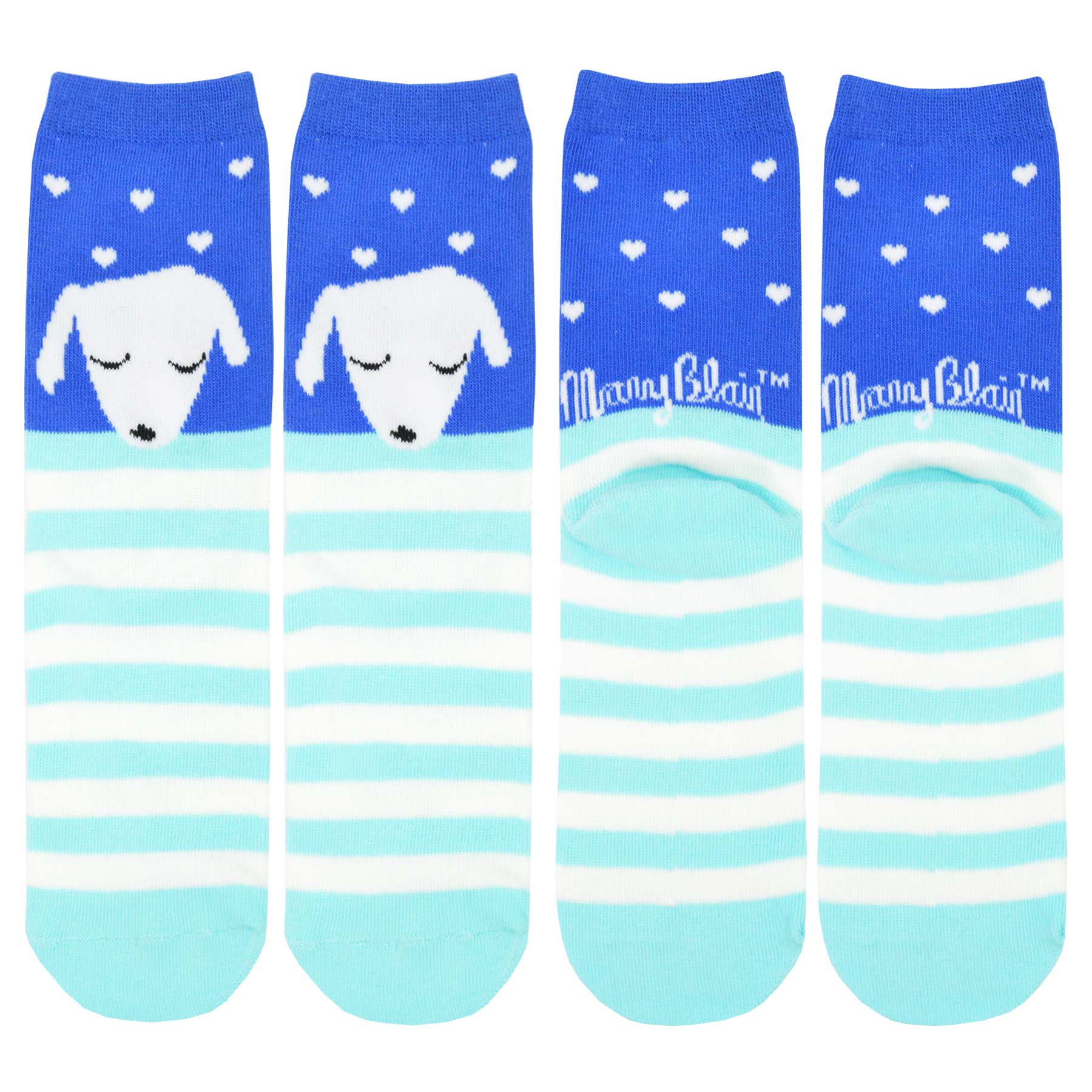 Mary Blair Playful Elephant with Balloons Blue Striped Novelty Kids Cotton Crew Socks